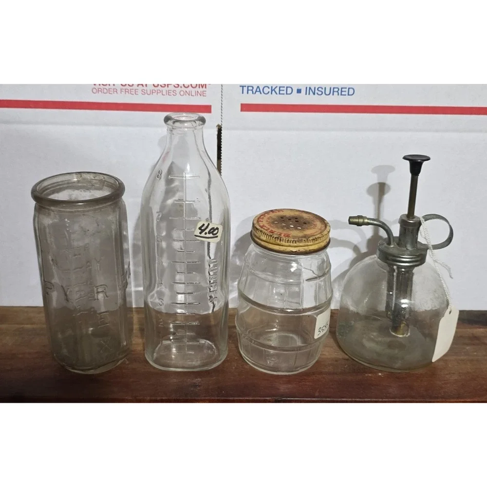 Glass Pyrex Baby Bottle + Old Black Pepper Coffee Spice Jar +‎ Spritzer